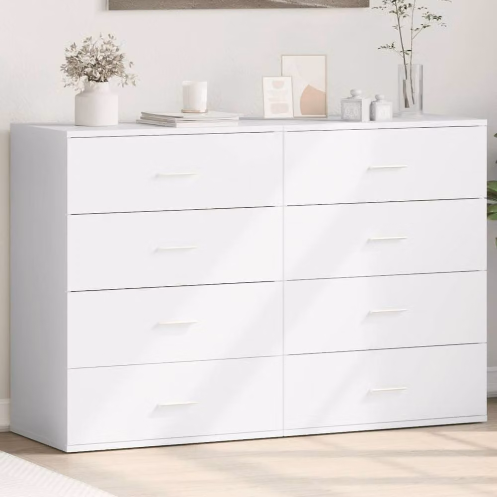Berkfield Home Set of 2 White Minimalist Sideboards in Engineered Wood W/D/H: 60 x 39 x 80 cm