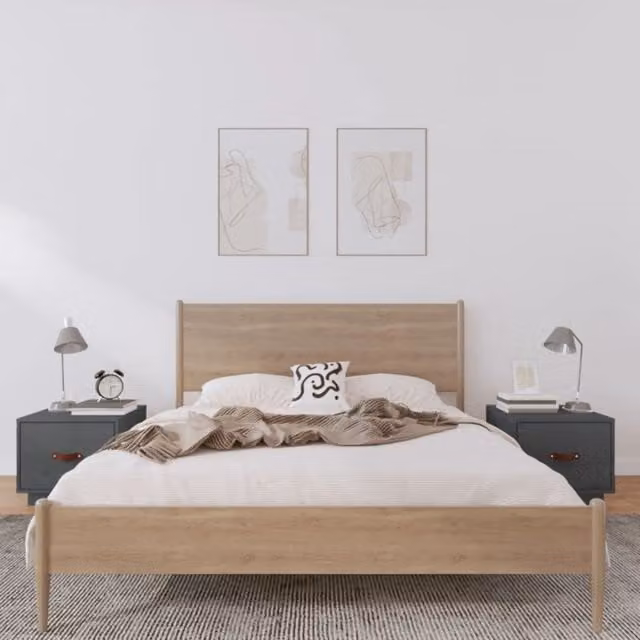 Berkfield Home Set of 2 Grey Solid Wood Pine Bedside Cabinets W/D/H: 40 x 34 x 35 cm