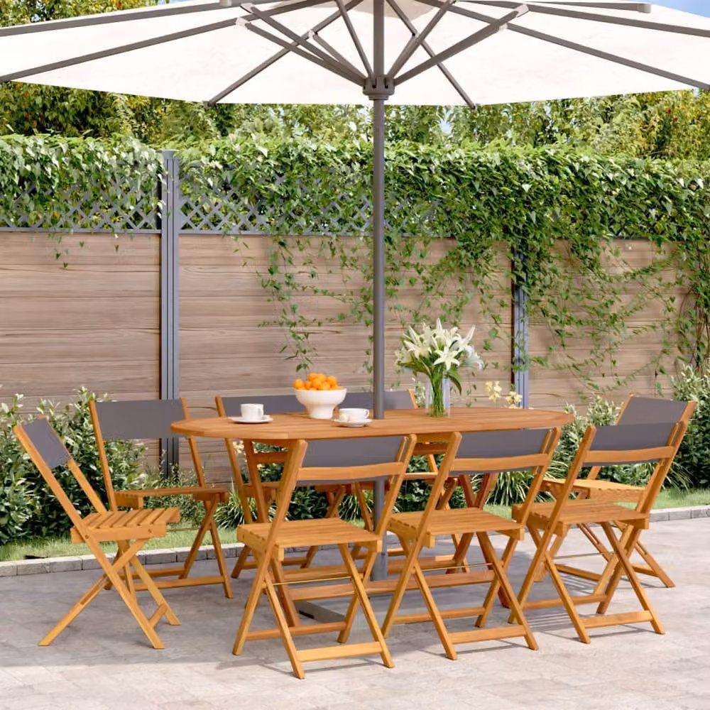 Berkfield Home Beautiful Set of 8 Folding Garden Chairs in Anthracite Fabric and Oiled Acacia Wood – 2