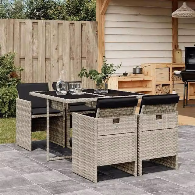 Berkfield Home 5 Piece Light Grey Poly Rattan Garden Dining Set with Cushions – 1