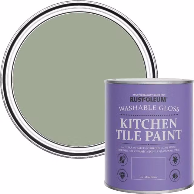 Rust-Oleum Water-Based Kitchen Tile Paint in Gloss Finish, Bramwell Green, 750ml