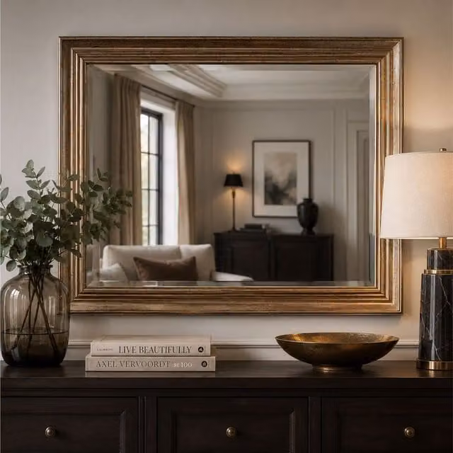 Yearn Classic Rectangular Hanging Wall Mirror in Gold or Silver, Width: 91 cm