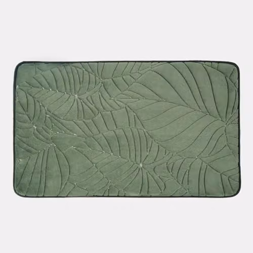 OHS Memory Foam Leaf Embossed Bathroom Mat, Green, W: 75 cm, D: 45 cm – 4