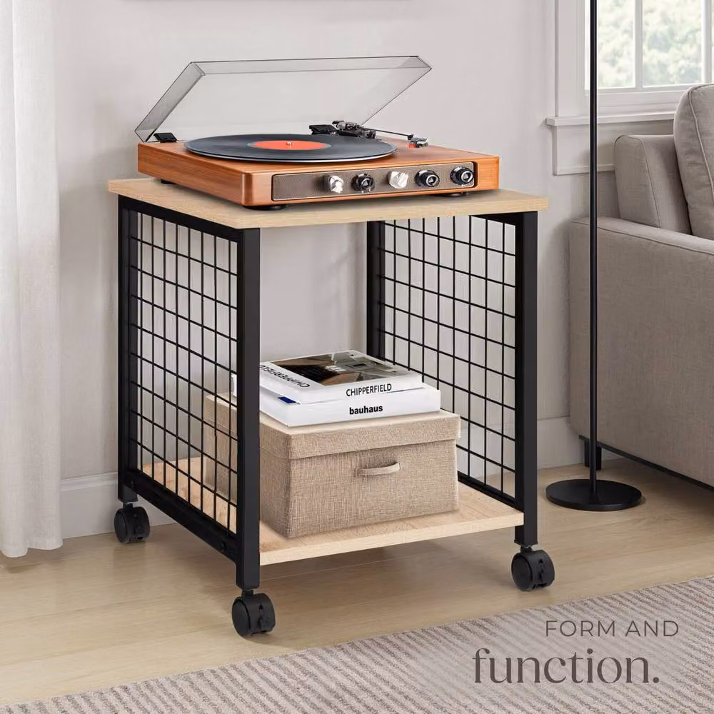tectake Gary Bedside Table in Light Oak with Castors and Media Compartments – 6