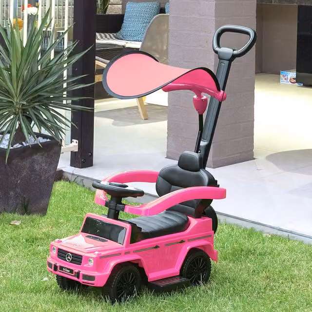 HOMCOM Mercedes Licensed Kids Ride On Push Car with Canopy and Light and Sound Effects, Pink