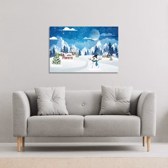 Benjamin Tate Design LTD Evening Village Winter Landscape Gallery Canvas in Red and Blue, W: 77 cm, H: 51 cm