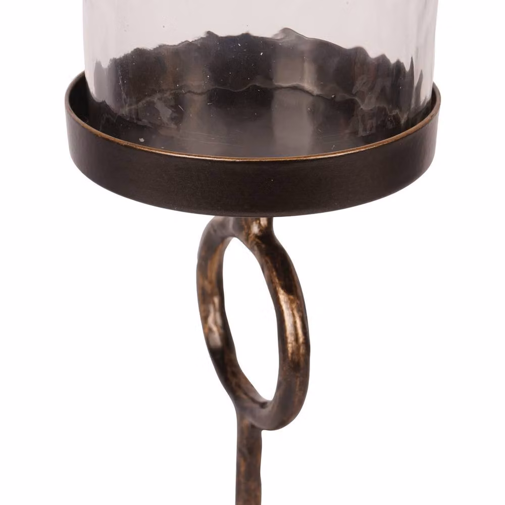Libra Interiors Rutland Small Tabletop Hurricane in Gold and Brown, Height: 39 cm – 2