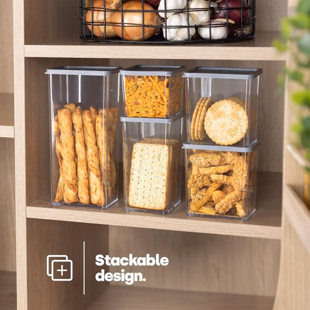 NESTLUNE Airtight and Leakproof Food Storage Container Set of 5, Grey and Transparent Plastic, Stackable – 3