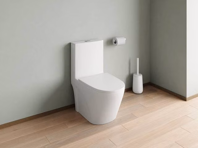 Vente-unique NAGILAM Matt White Ceramic Floor-Standing WC with Soft-Close Seat and Horizontal Outlet, H: 39 cm, W: 53 cm, D: 78.5 cm – 1