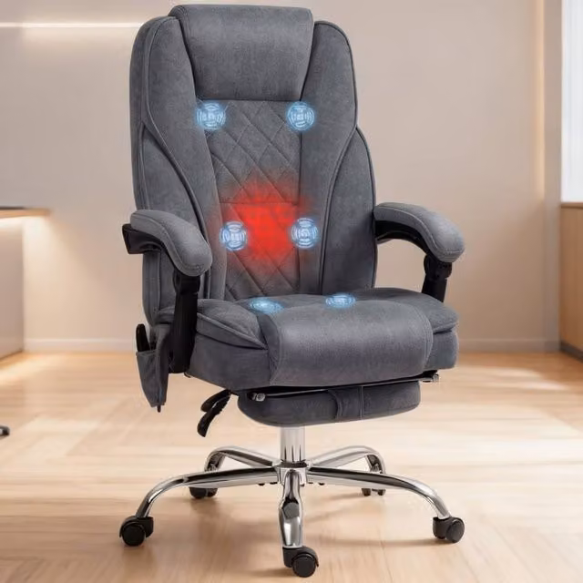 ERGOVEXA Ergonomic Massage Office Chair in Dark Grey Fabric with Headrest and Armrests