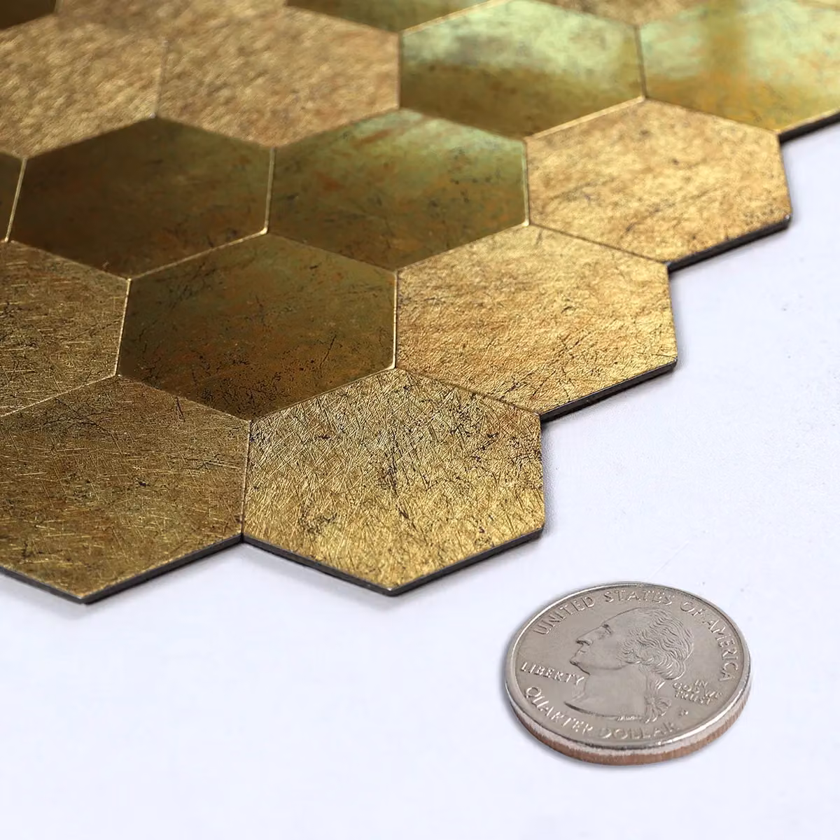 ENER-J Luxe Gold HexaStyle Aluminum Peel & Stick Wall Tiles, Pack of 4, W: 290 mm, D: 288 mm, H: 4 mm – 7
