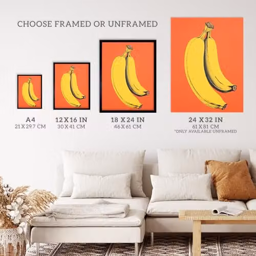 Wee Blue Coo Banana Orange Abstract Wall Art Print, Framed Paper Poster, W: 23.4 cm, H: 29.7 cm – 3