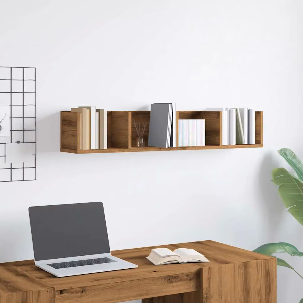 Berkfield Home Artisan Oak CD Wall Shelf, Brown Engineered Wood, W: 100 cm, D: 18 cm, H: 18 cm – 3