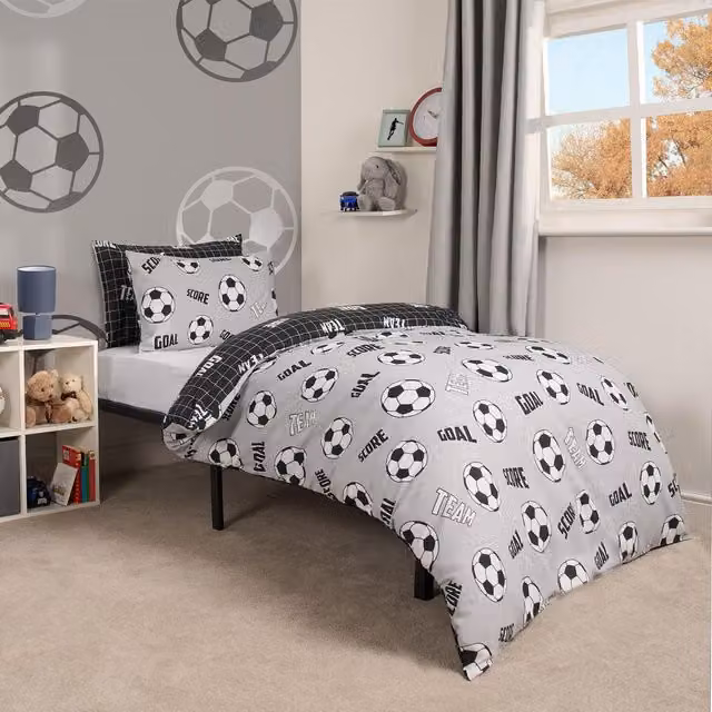 OHS Grey Football Duvet Cover Bedding Set for Children, 90 x 200 cm