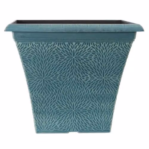 YouGarden Pair of April Indigo Green Square Plastic Planters, W: 36 cm, H: 30 cm, D: 30 cm