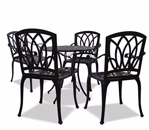 Centurion Supports Positano Black Lacquered Metal Garden and Patio Bistro Set – 4