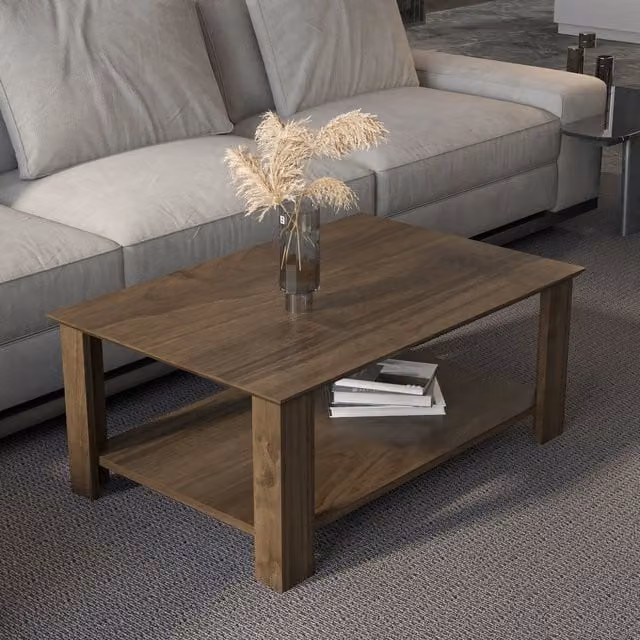 Decorotika Leroy Modern Rectangular Coffee Table in Brown Walnut Finish
