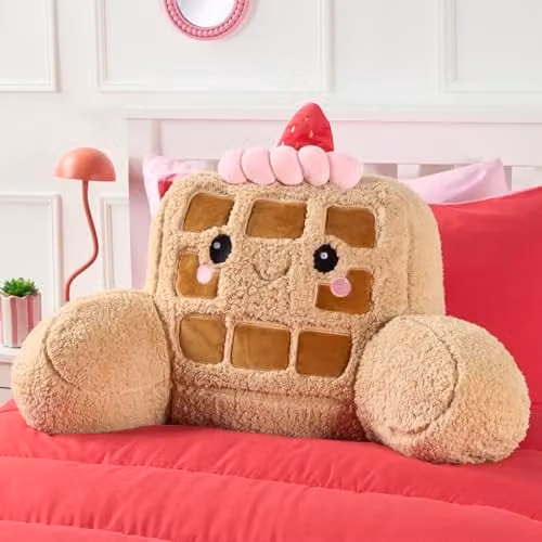 OHS Waffle Cuddle Cushion for Adults in Pink and Brown, Soft Teddy Fleece Reading Pillow, W/D/H: 85 x 46 x 49 cm – 1