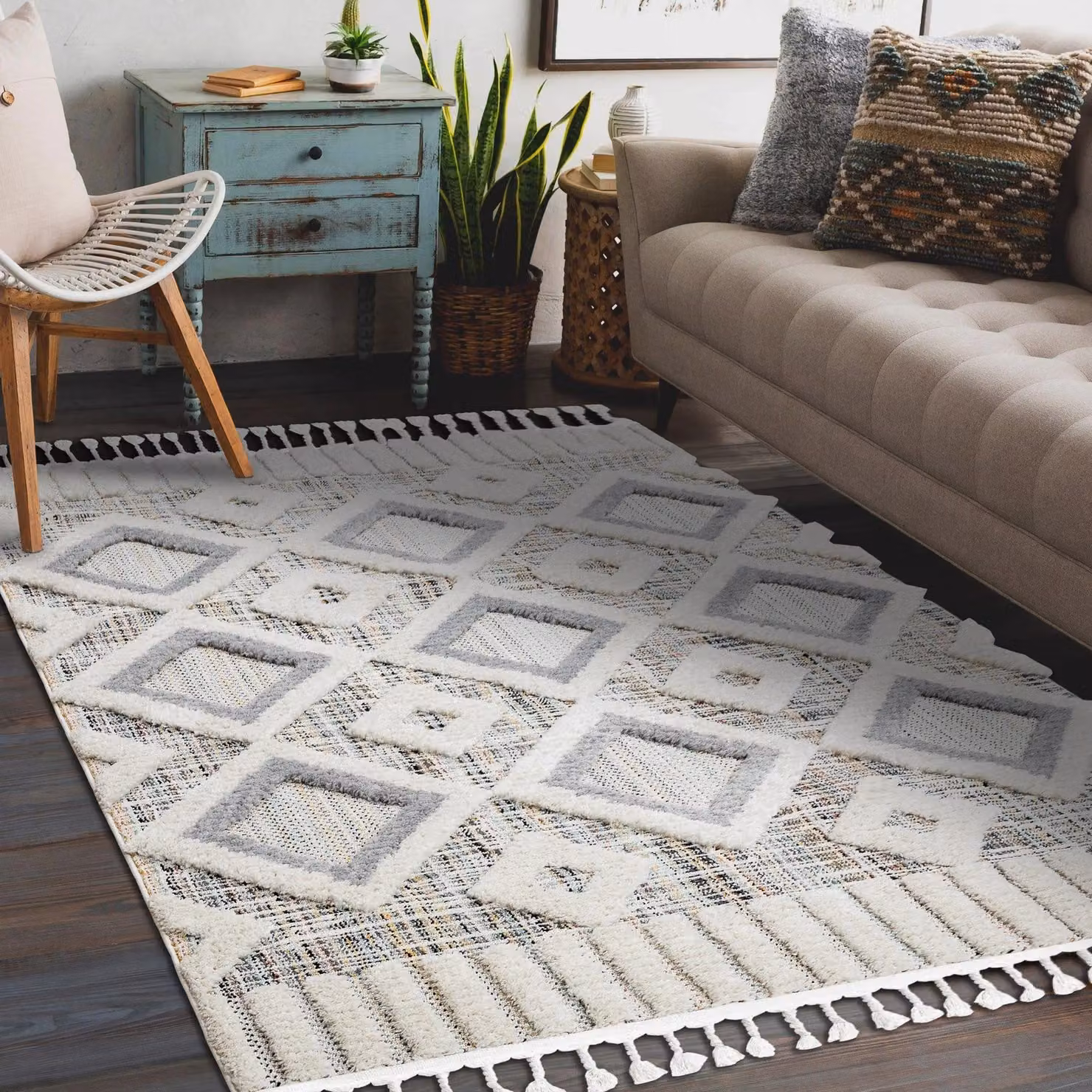RugsX Moroccan Style Grey Rug with Fringes, W/D/H: 80 x 150 cm – 2
