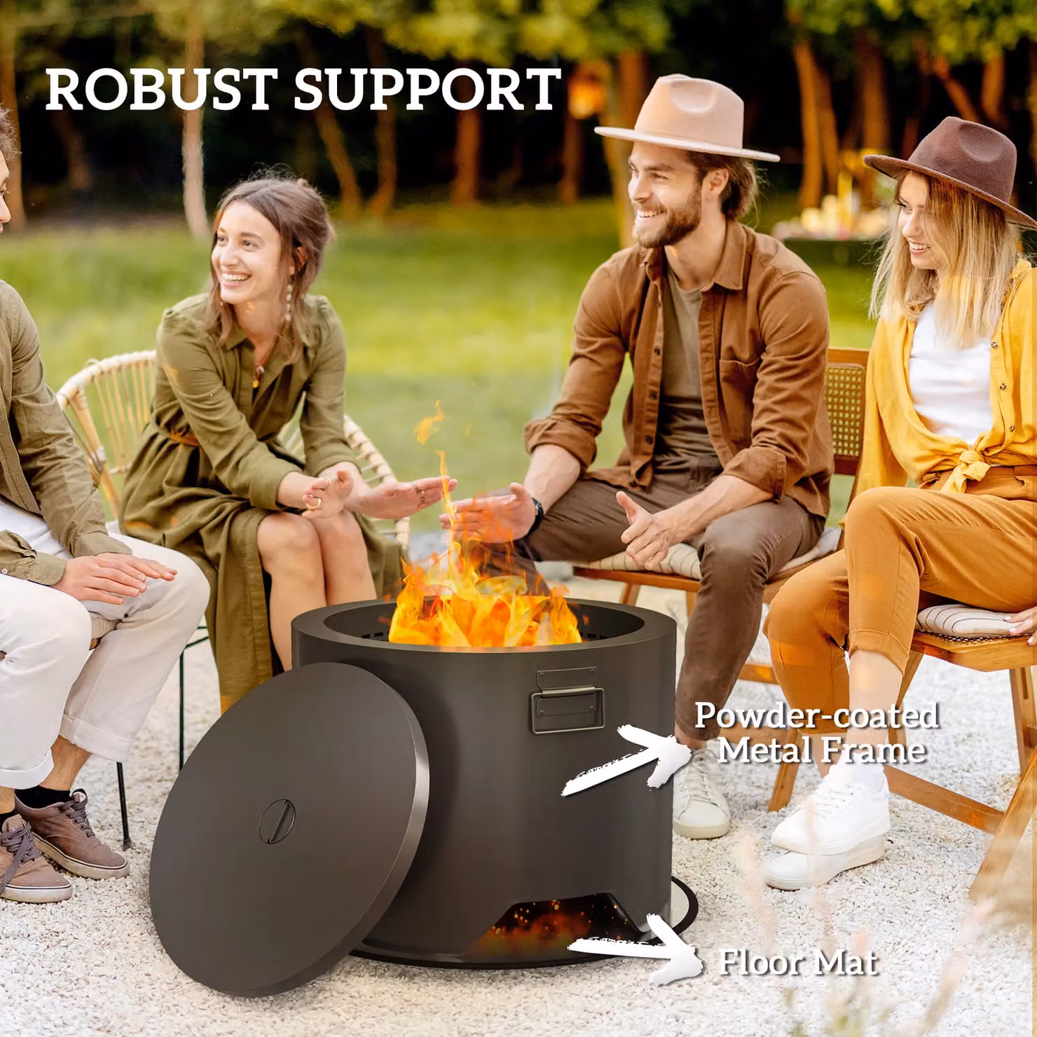 OUTSUNNY Black Round Outdoor Fire Pit with Lid and Fire Poker – 5