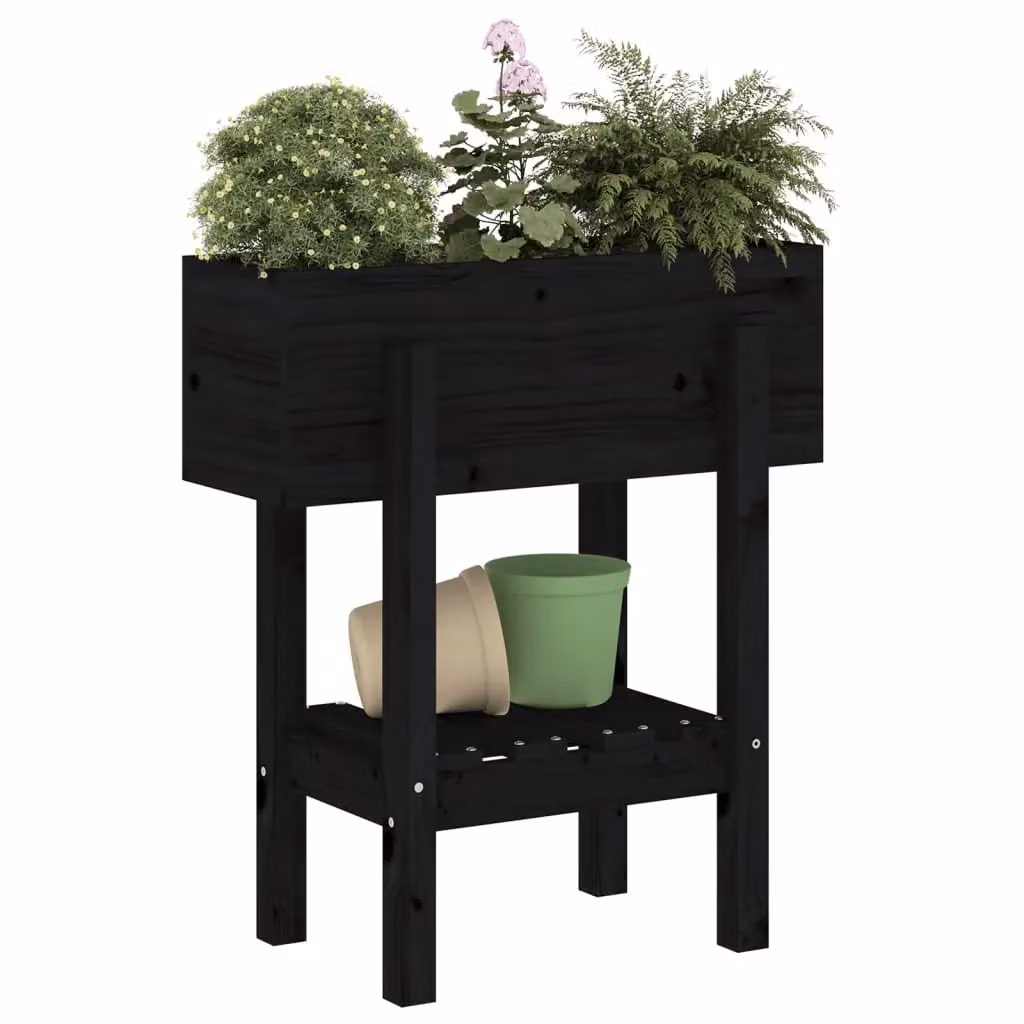 Berkfield Home Black Solid Wood Pine Garden Planter Tub W: 62 cm, D: 30 cm, H: 69 cm – 3