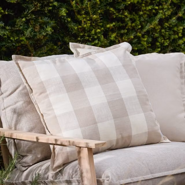 Make It A Home Chesil Check Cotton Outdoor Cushion Cover in Beige and Yellow