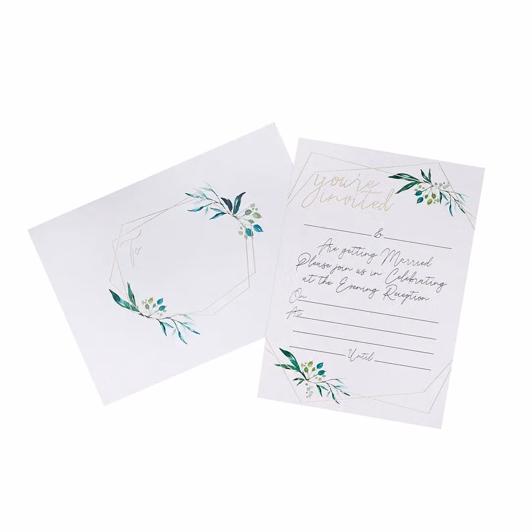 Club Green Geometric Greenery Evening Invitations and Envelopes, Pack of 25, Green and White – 2