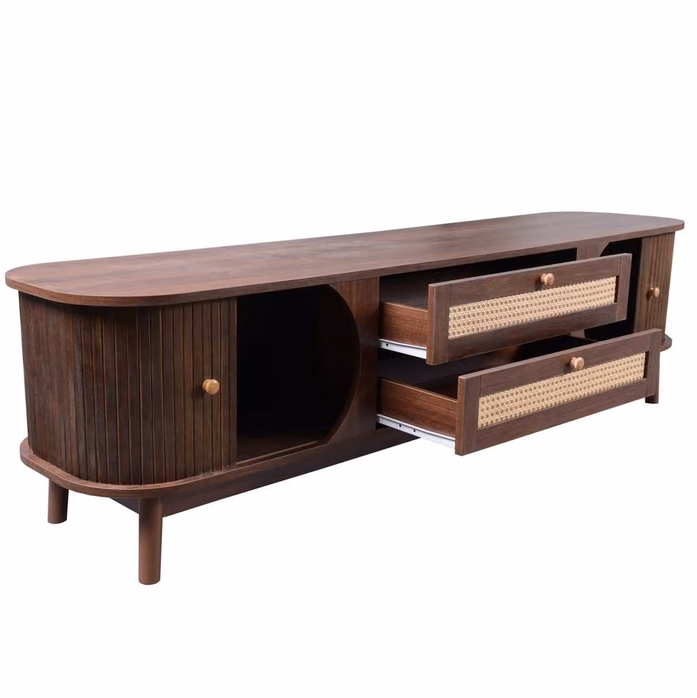STILVORA Mid-Century TV Cabinet with Rattan Doors and Drawers in Walnut Brown, W/D/H: 170 x 39.5 x 39.5 cm – 3