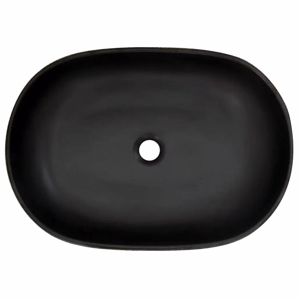 Berkfield Home Oval Ceramic Countertop Basin in Grey and Black, W: 59 cm, D: 40 cm, H: 14 cm – 3