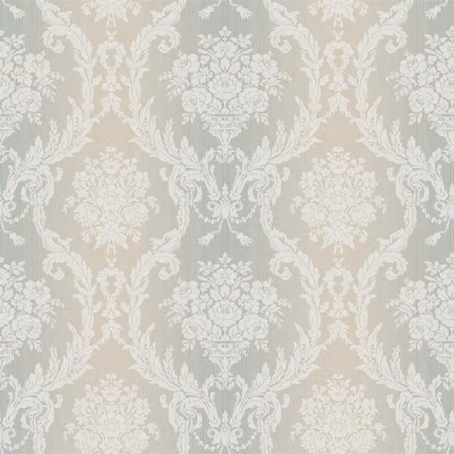 Seabrook Floral Damask Stria Botanical Wallpaper in Green, Gold and Purple