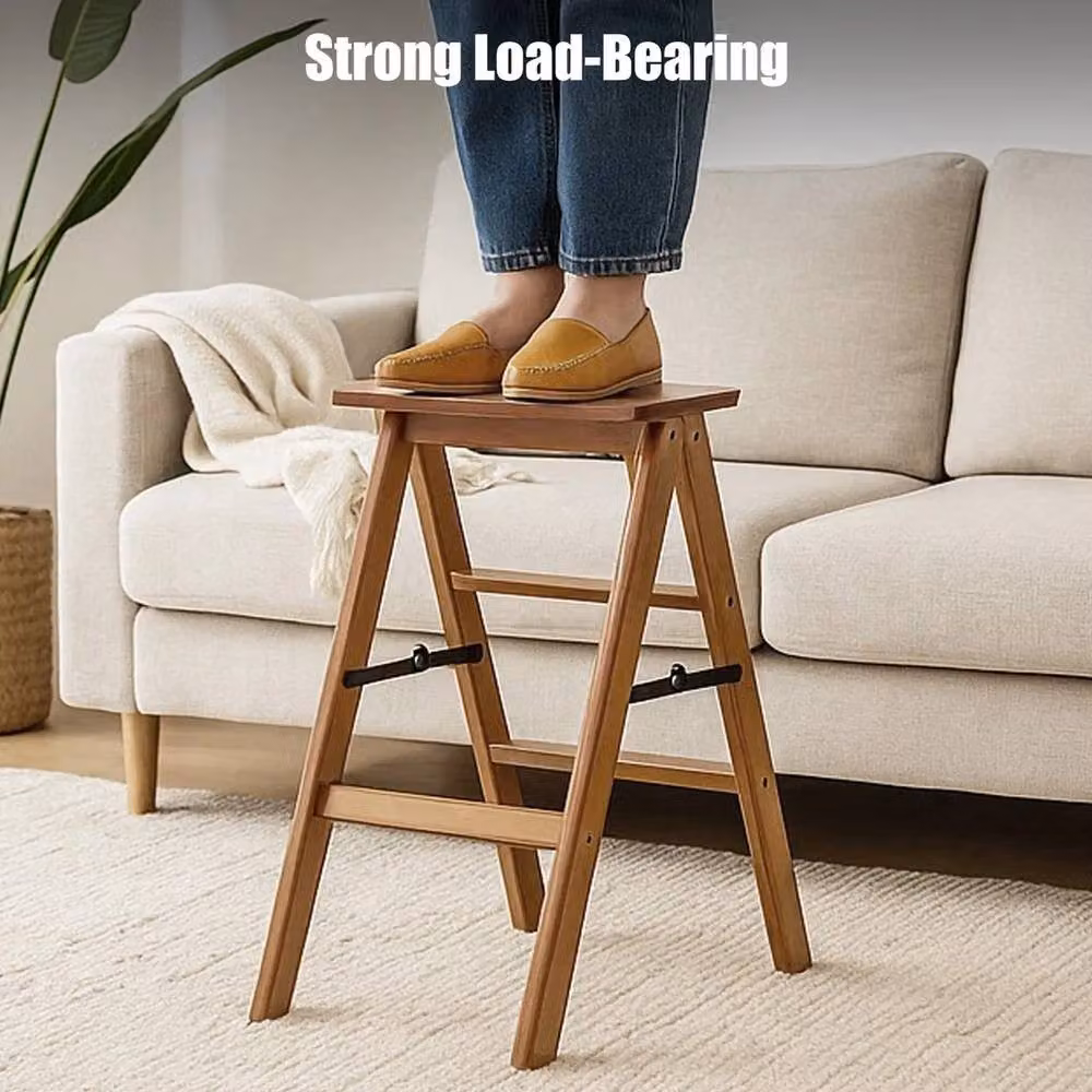 Havendro 3-Tier Foldable Bamboo Step Stool in Brown, H 63.5 cm x W 35 cm x D 35 cm – 3