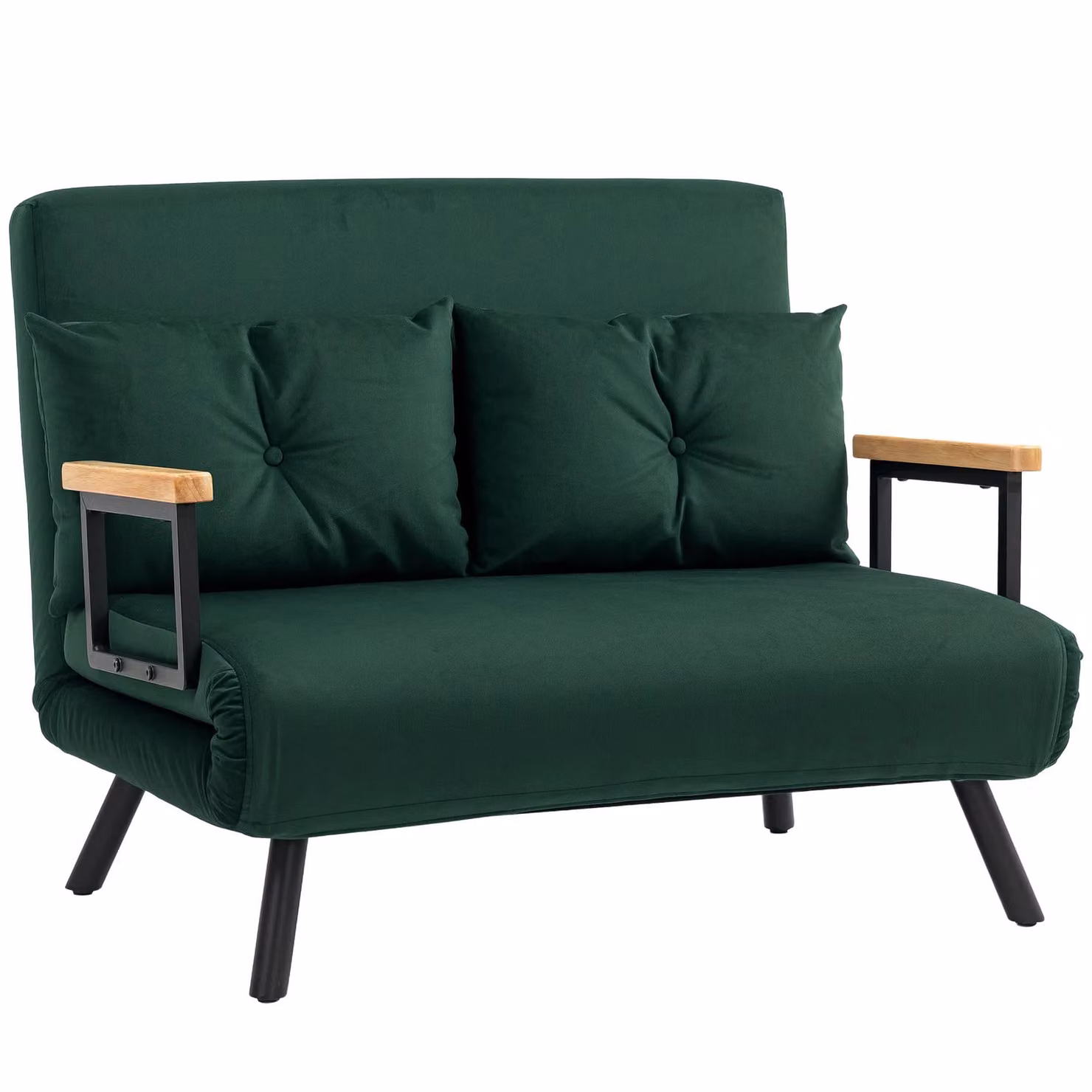 HOMCOM Green Velvet 2 Seater Click Clack Sofa Bed with Metal Frame and Scatter Cushions – 2