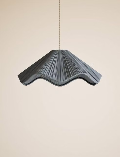 M&S Blue Pleated Wave Large Easy Fit Round Fabric Lampshade