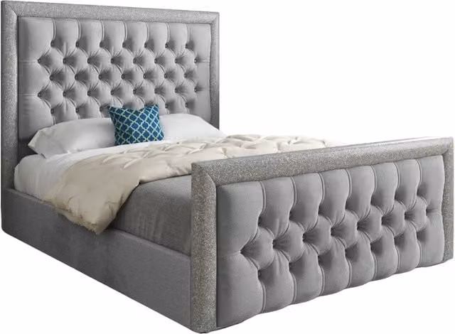 Casani Upholstered Velvet Designer Bed Frame in Grey, W/D/H: 140 x 200 cm