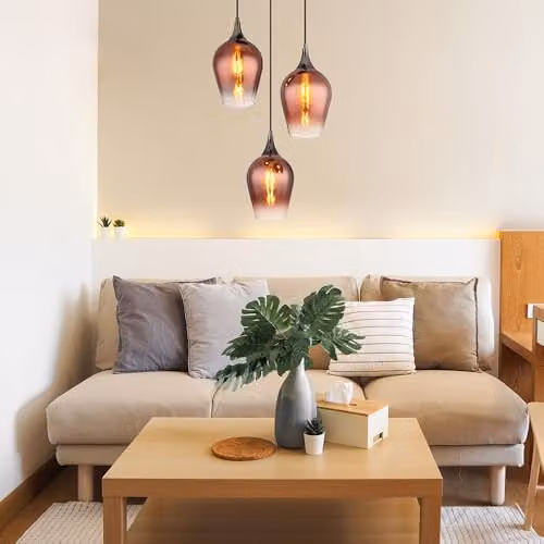 Globo Lighting Modern Suspended Pendant Light in Black Metal with Three Copper Glass Shades, Diameter: 45 cm – 4