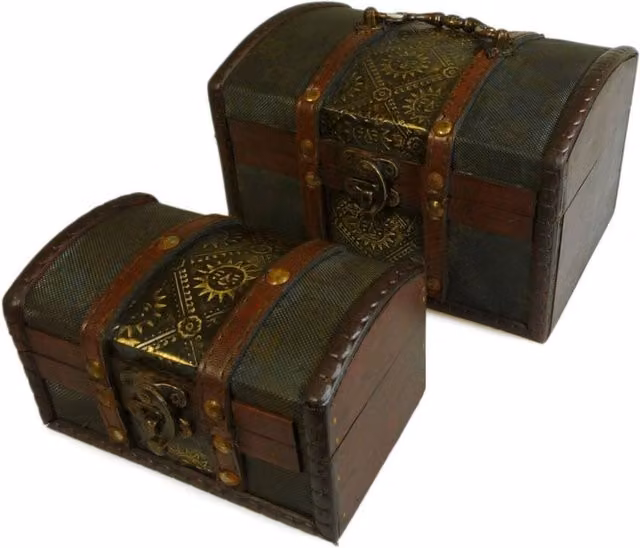 KDMK Vintage Colonial Embossed Rectangular Trinket Storage Box Set in Green