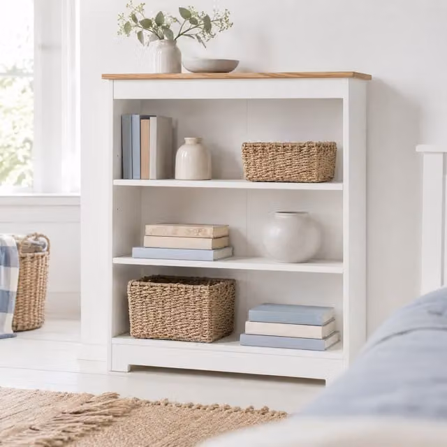 Core Products Ltd Colorado Low Wide Bookcase in White and Oak with Adjustable Shelves