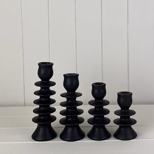 Gift Company Black Ceramic Four Taper Candle Holder