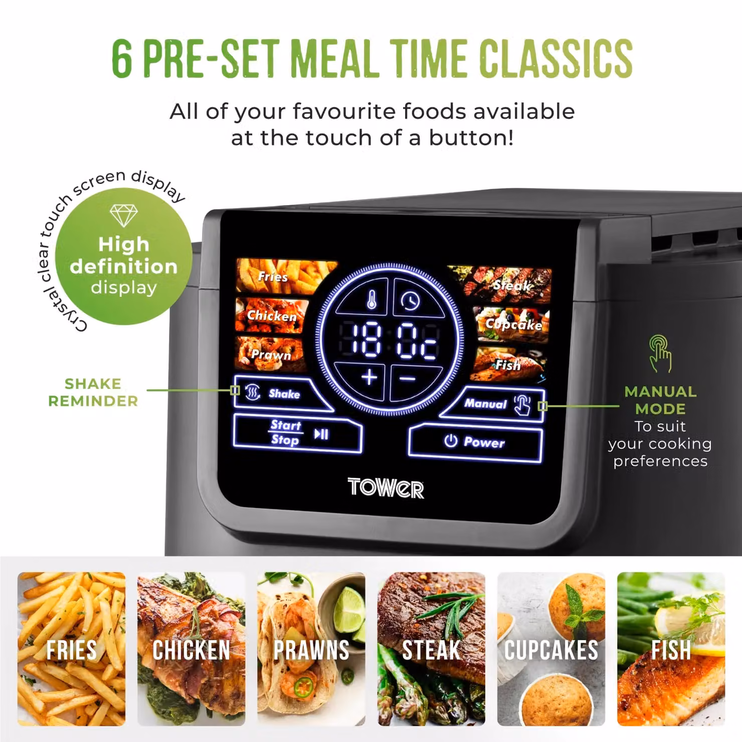 Tower T17166 AIRX 5L Digital Single Basket Air Fryer with A.I. and Vortex Technology, 1500W, Grey – 5