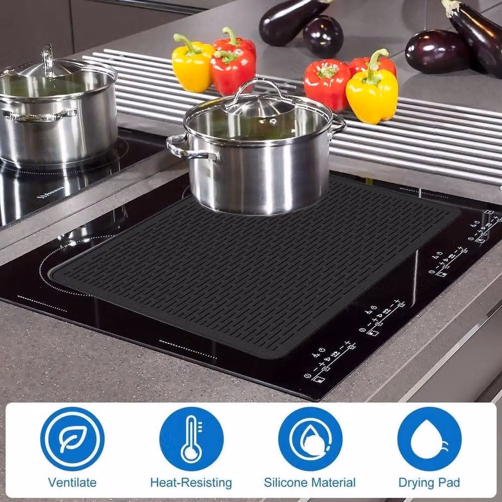 EONLION Black Silicone and Glass Electric Induction Hob Stove Cover Protector, Width: 100 cm – 5