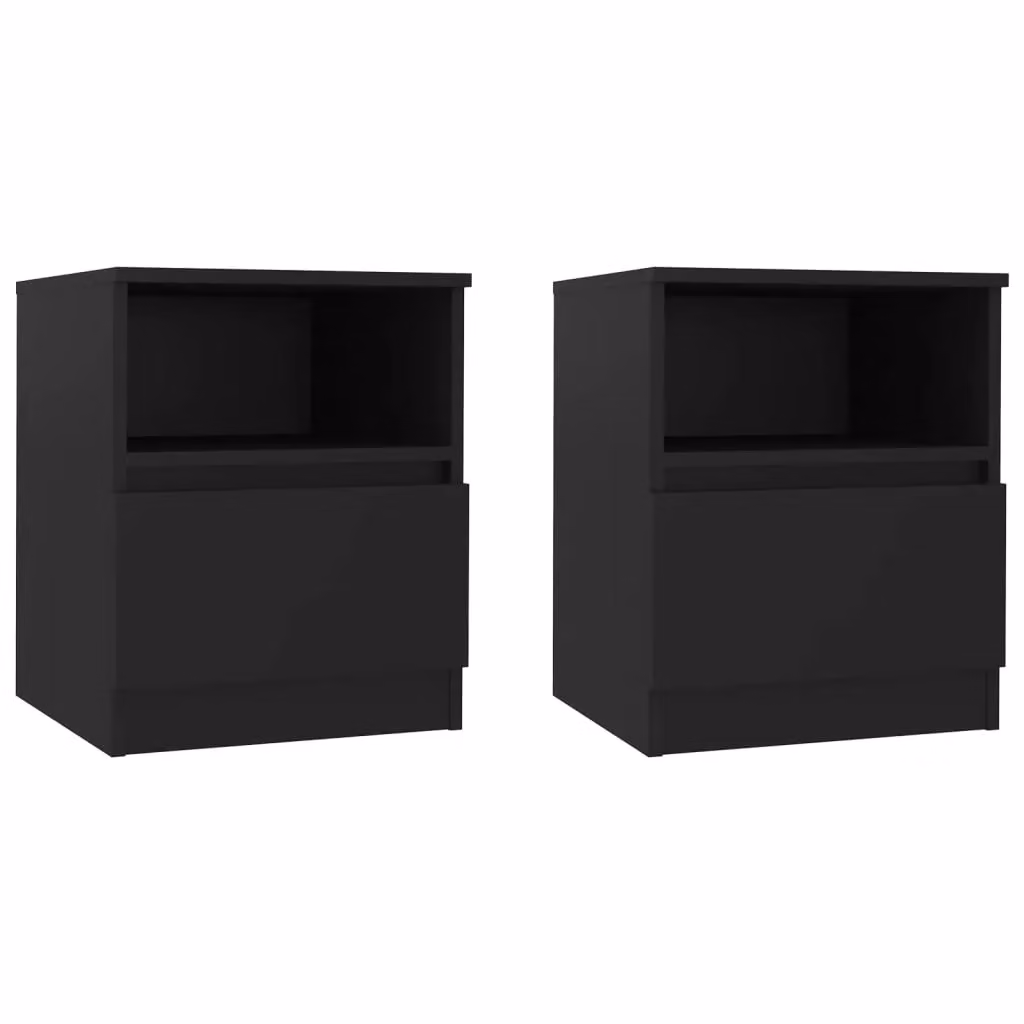 Berkfield Home Set of 2 Black Bedside Cabinets in Engineered Wood W/D/H: 40 x 40 x 50 cm – 2