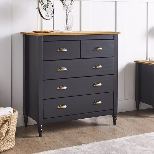 Wyld and Coco 5-Drawer Sideboard Chest in Black and Natural Pine – 1
