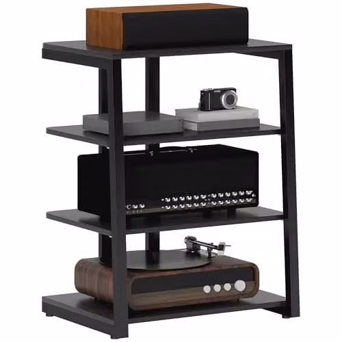 HOMCOM Modern Black Metal Media Storage Shelf