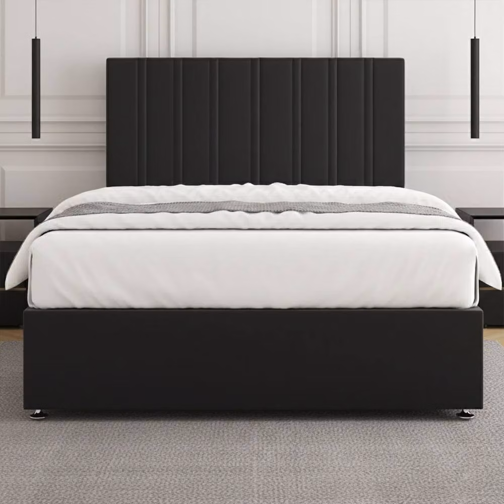 REGIONAL FURNISHINGS Luxury Plush Velvet Double Divan Bed with 24 inch Headboard in Black, W/D/H: 140 x 200 cm – 2