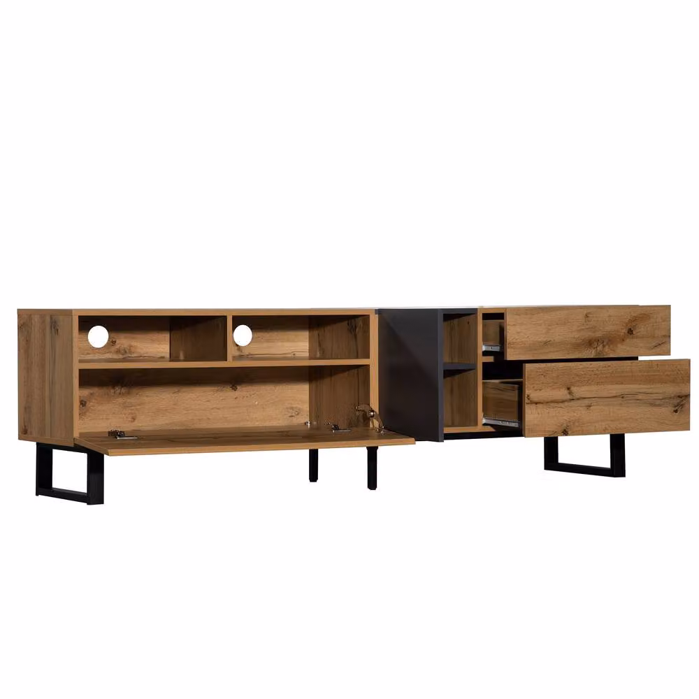 BTM Modern TV Cabinet and Stand with Wood Grain Finish in Natural, W: 180 cm, D: 38 cm, H: 50 cm – 4