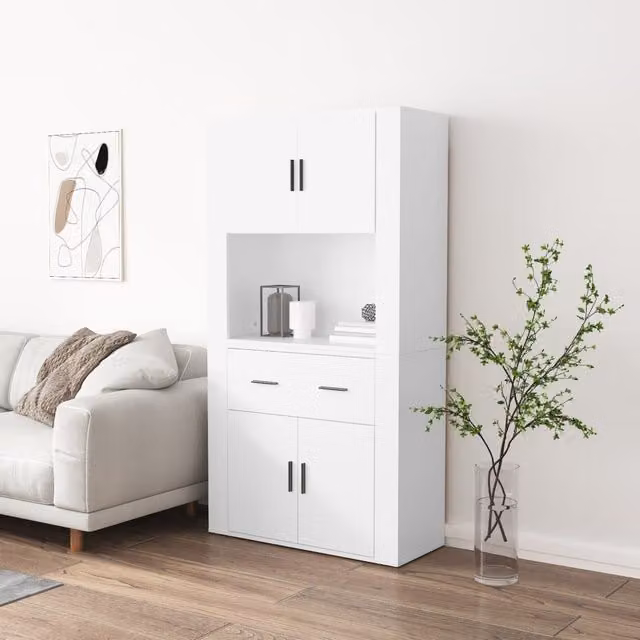 Berkfield Home Modern White Matt Wall Mounted Highboard with Hinged Doors and Internal Shelves