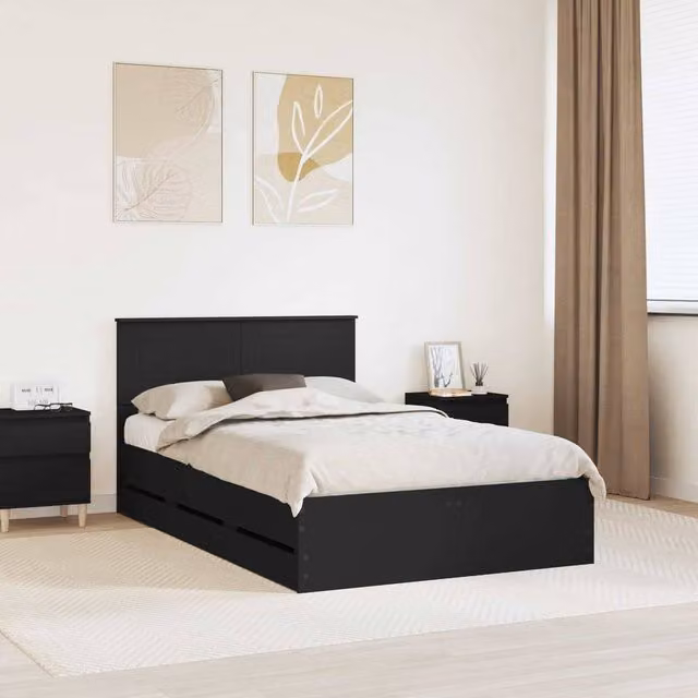Berkfield Home Modern Bed Frame with Drawers in Black, Engineered Wood, W: 120 cm, L: 190 cm – 1