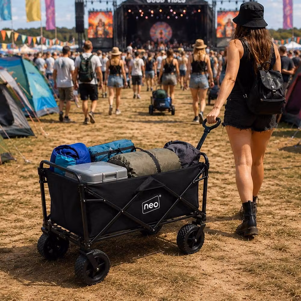 Neo Folding Garden Wagon Cart, 138L Capacity, 120kg Load, Black – 7