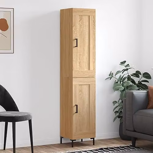 vidaXL Sonoma Oak Highboard with Hinged Doors and Internal Shelves, Brown, W/D/H: 34.5 x 29.7 x 180 cm – 2