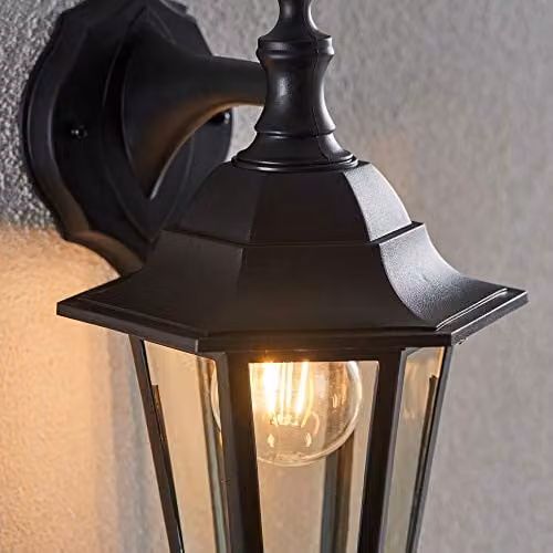 Loops Black IP44 Outdoor Wall Lantern with Transparent Glass Shade, Dimmable LED, E27, H: 35.5 cm, W: 17.0 cm, D: 22.0 cm – 3
